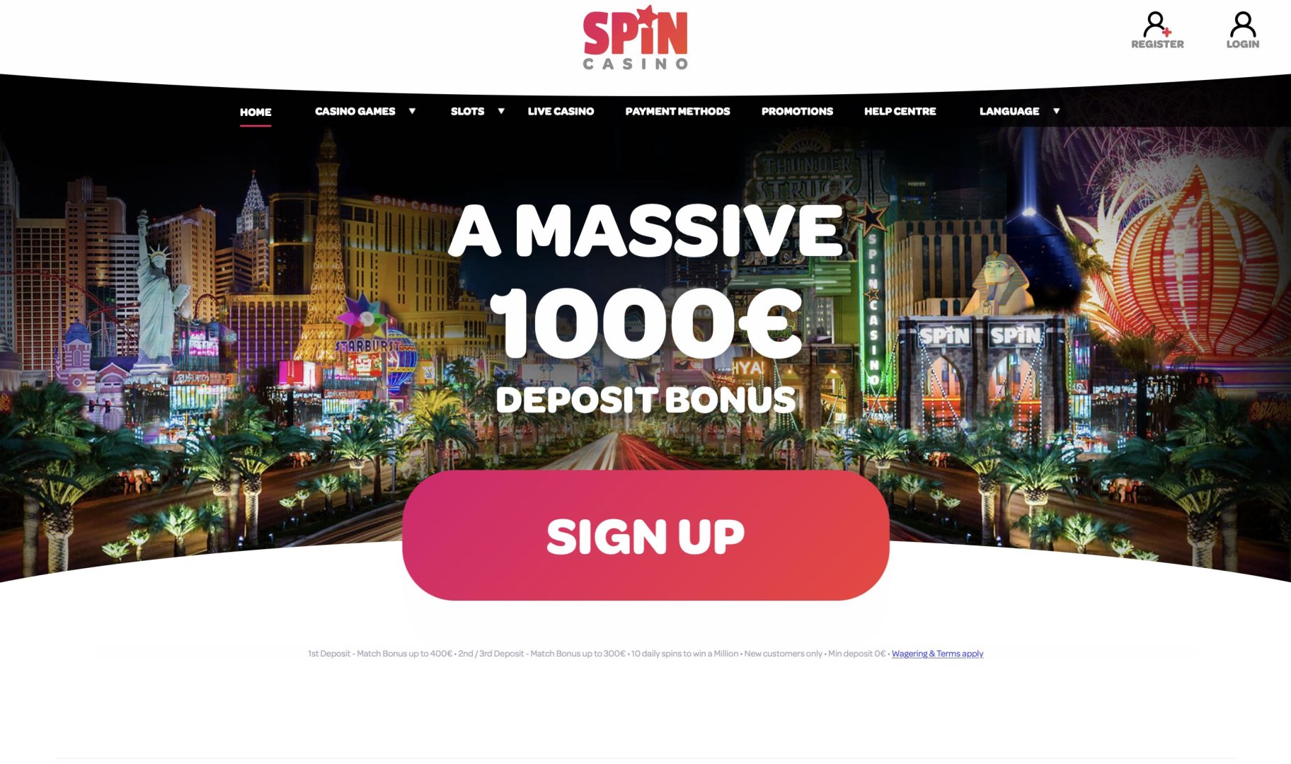 Spin Casino homepage