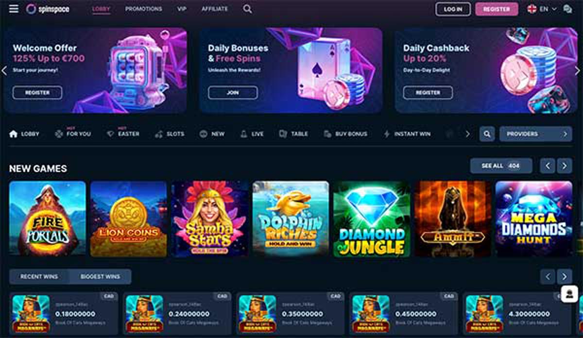 SpinSpace Casino website