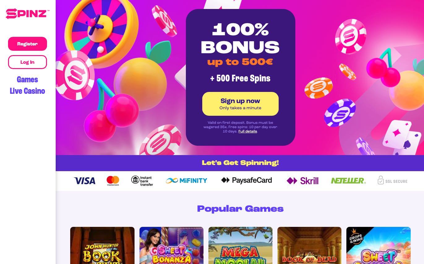 Spinz Casino homepage