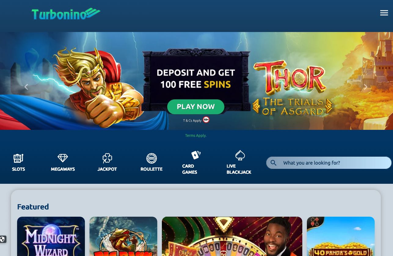 Turbonino Casino Homepage