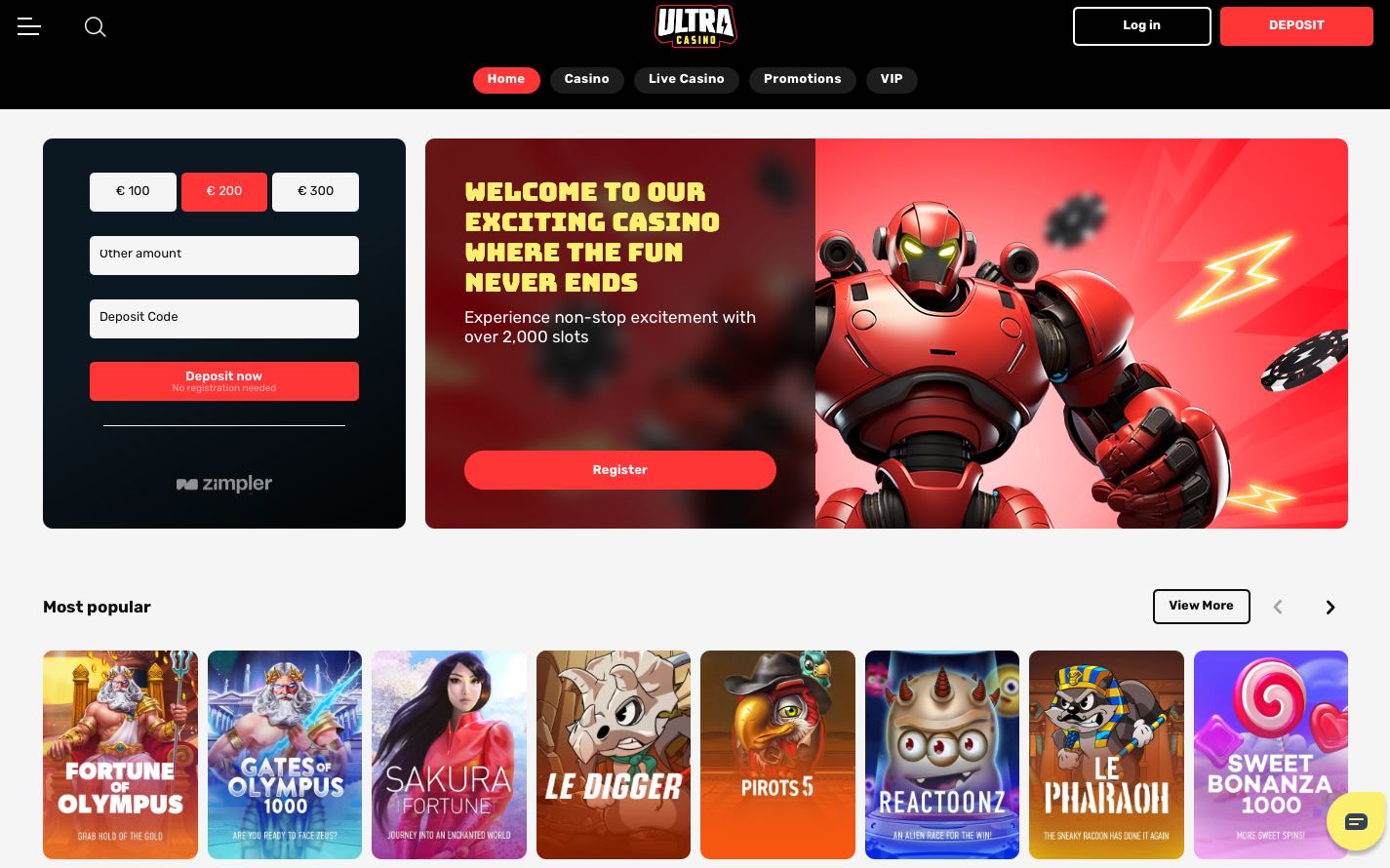Ultra Casino Homepage