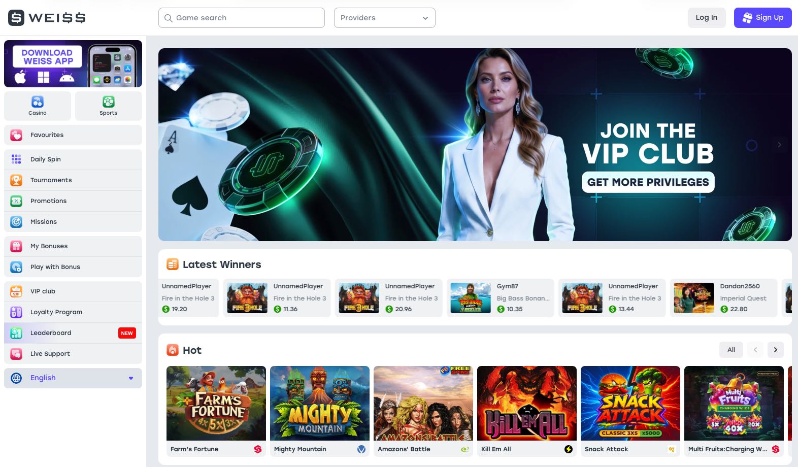 Weiss Casino Homepage