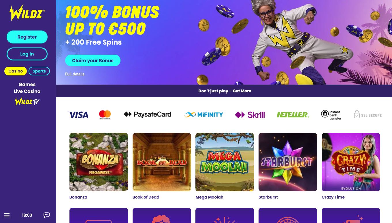 Wildz Casino homepage