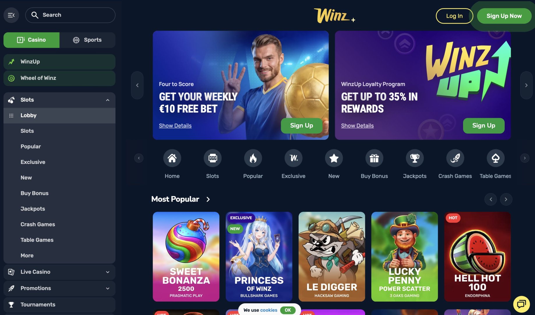 Winz Casino Homepage
