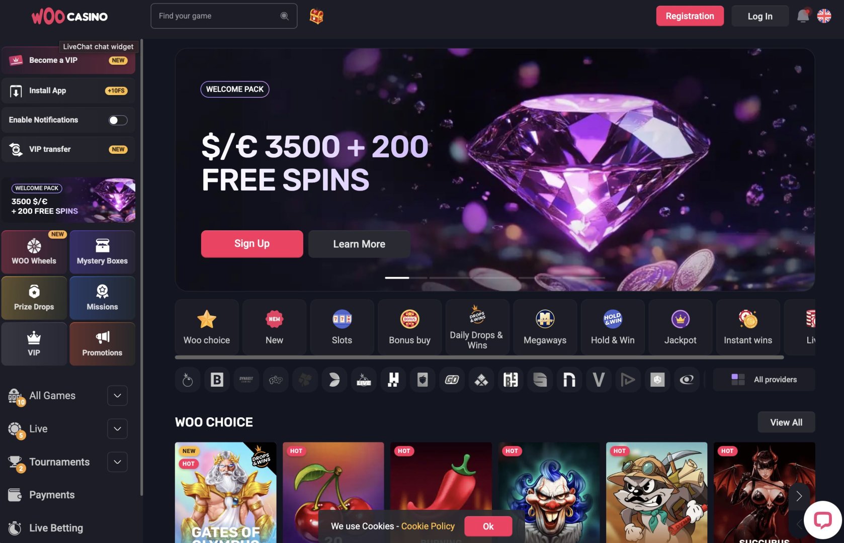 WooCasino Homepage