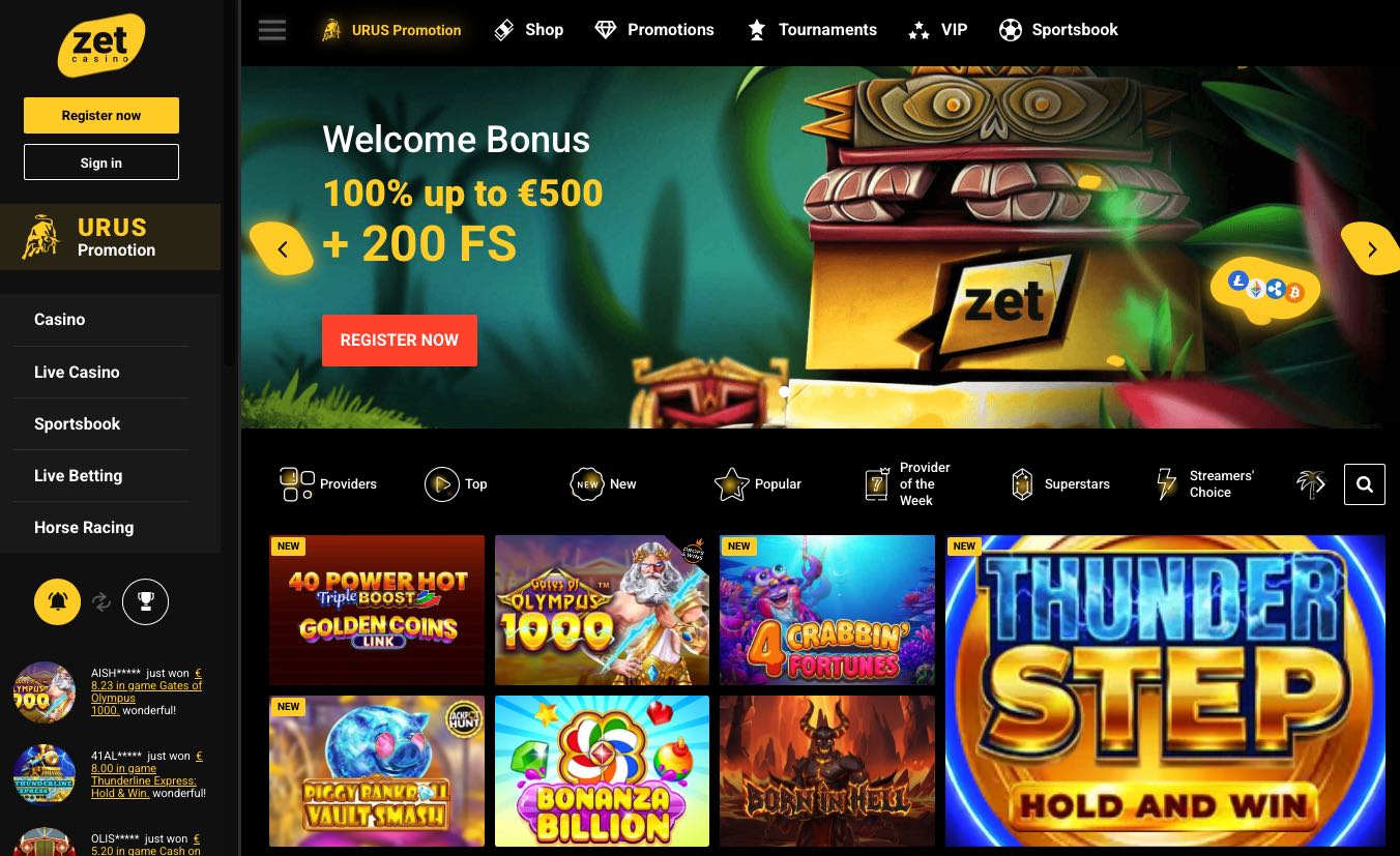 ZetCasino Homepage